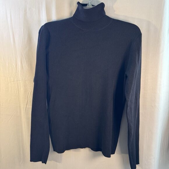 Chico’s Black Silk Blend Ribbed Turtleneck Sweater Women’s Size 1 Medium - Picture 1 of 6